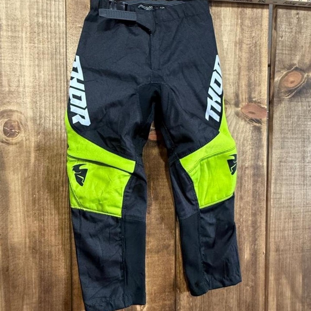 Thor Motocross Riding Pants Youth 22 Black Hi-Vis Yellow MX Dirt Bike ATV - Picture 2 of 6